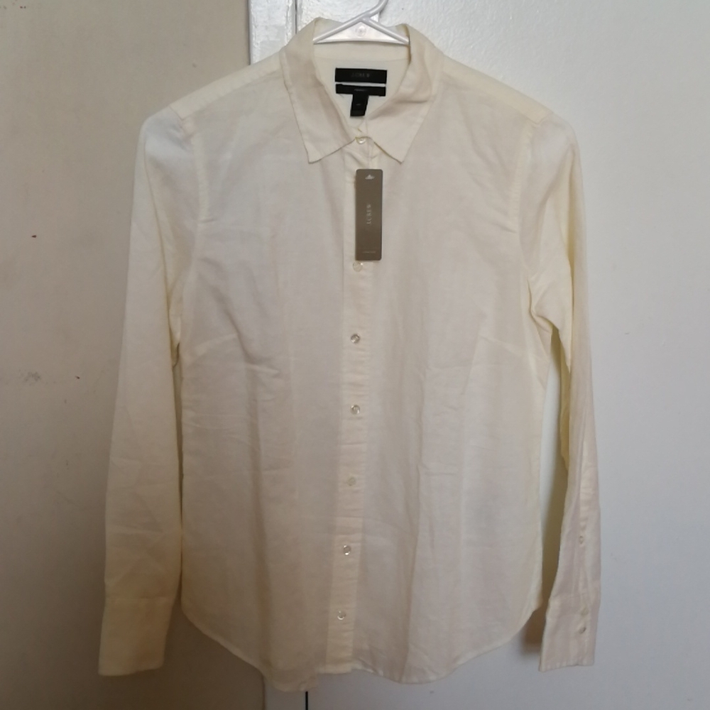 J.Crew 4P Cream White Linen-Cotton Button Down Shirt
